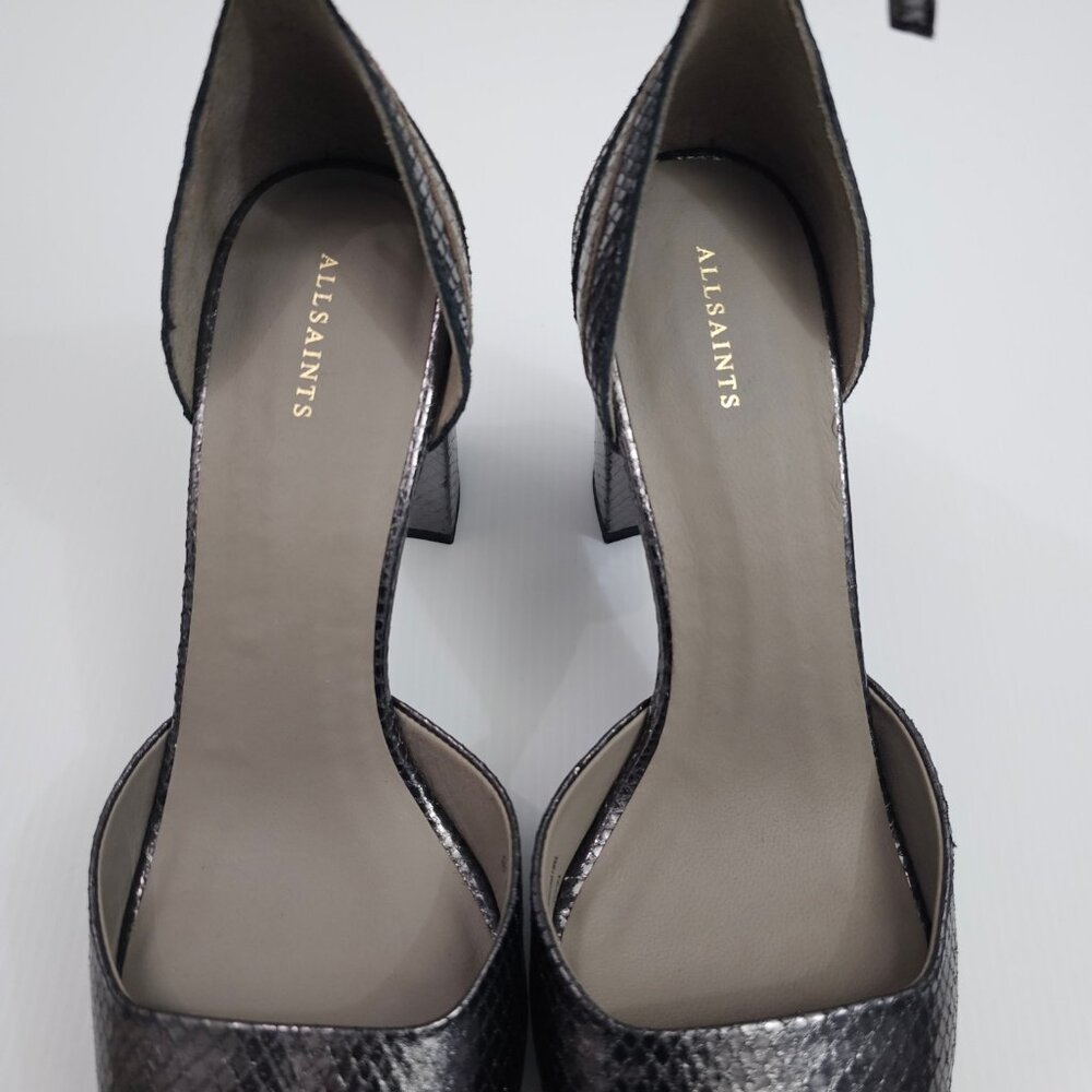 AllSaints Tia Platform Heel Sandal Womens 10 Metallic Bronze Gold Gray Embossed - Picture 10 of 16